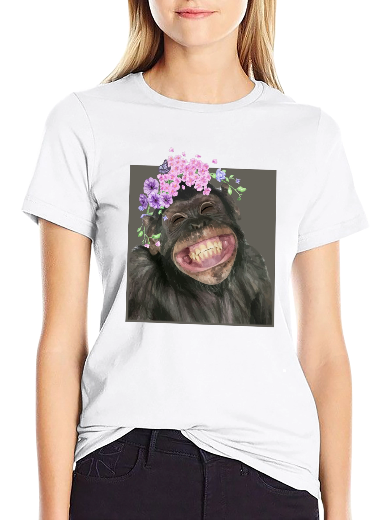 Chimpanzee with Flower Crown T-Shirt - Funny Ape Tee