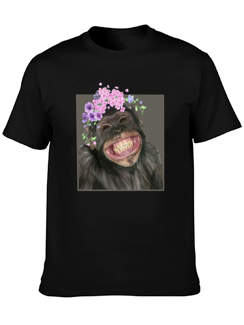 Chimpanzee with Flower Crown T-Shirt - Funny Ape Tee
