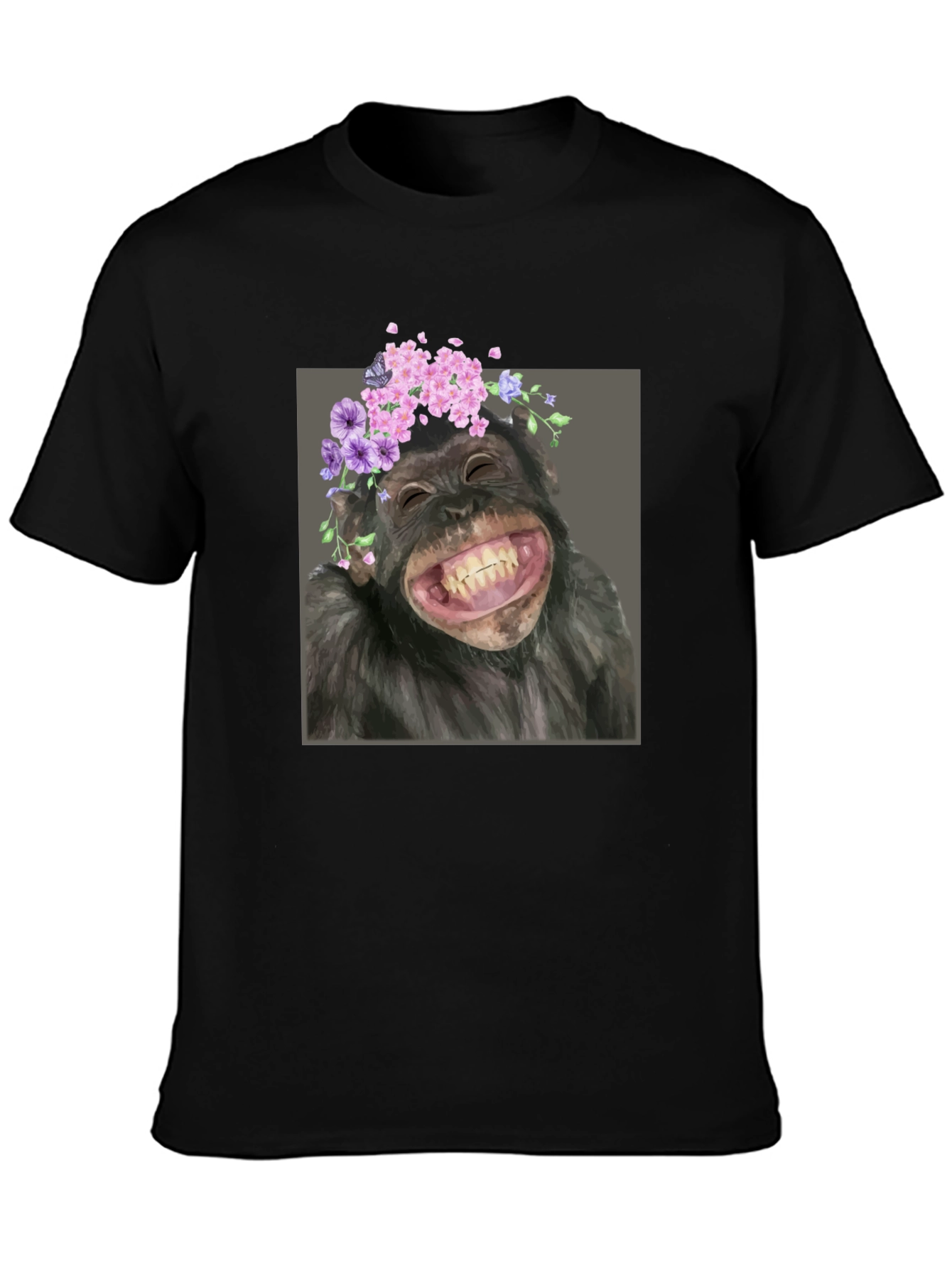Chimpanzee with Flower Crown T-Shirt - Funny Ape Tee