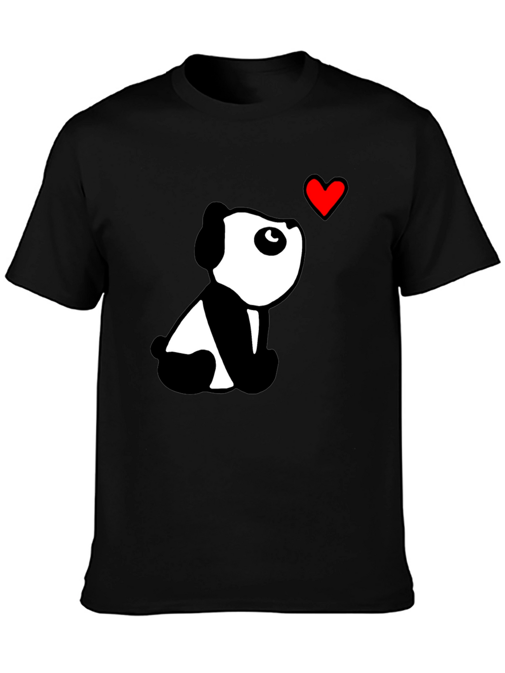 Cute Panda Heart Black T-Shirt