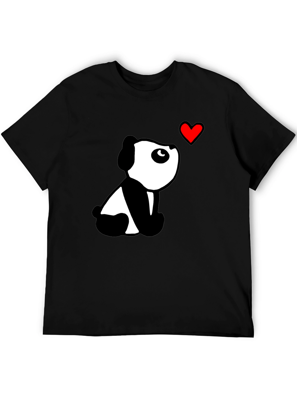 Cute Panda Heart Black T-Shirt