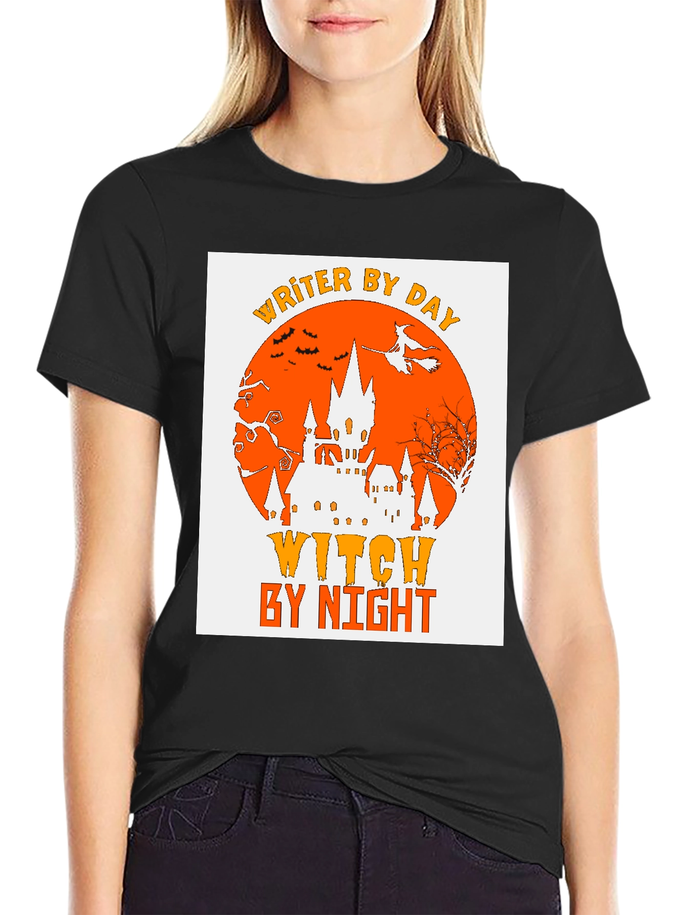 Writer By Day Witch By Night Halloween Graphic T-Shirt