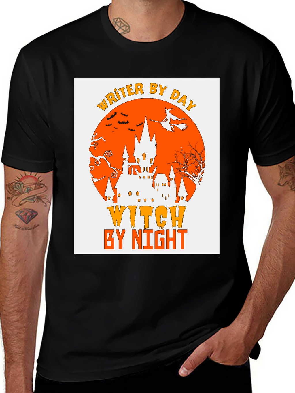 Writer By Day Witch By Night Halloween Graphic T-Shirt
