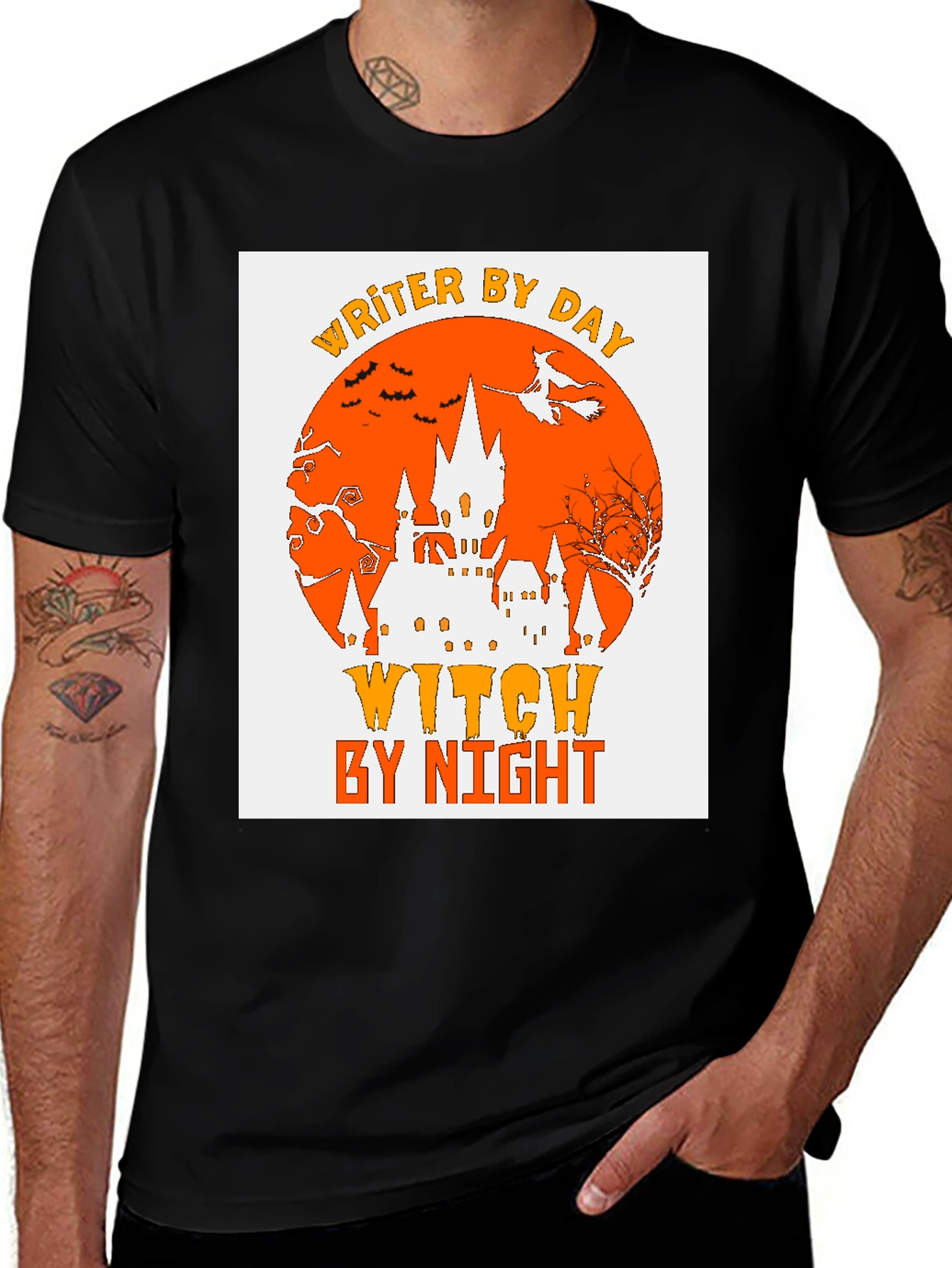 Writer By Day Witch By Night Halloween Graphic T-Shirt