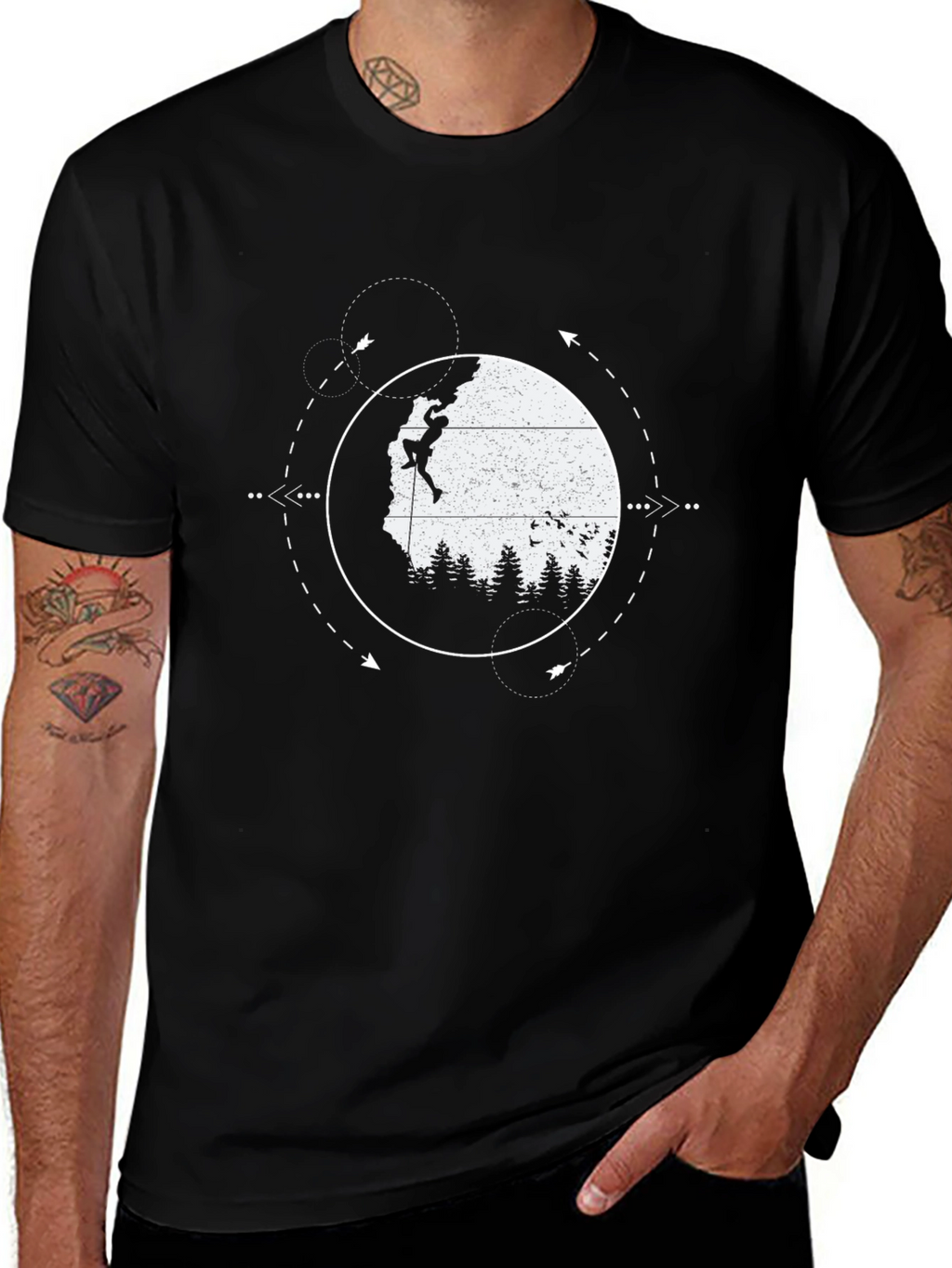Climbing Adventure Graphic Tee - Black Cotton T-Shirt