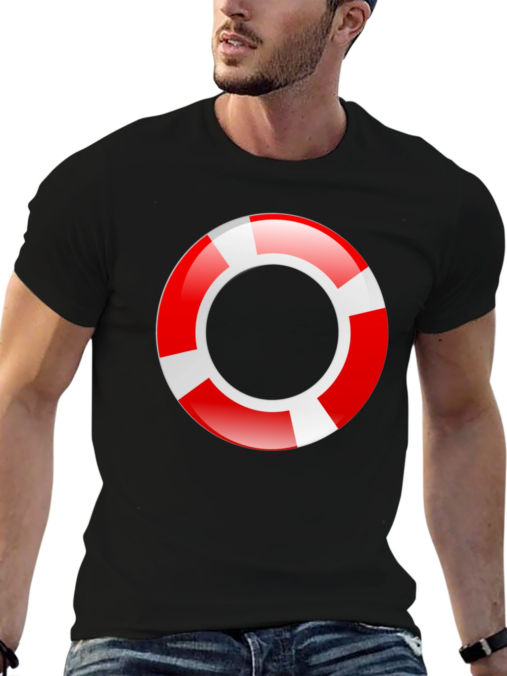 Lifeguard Ring Graphic T-Shirt - Black Cotton Tee