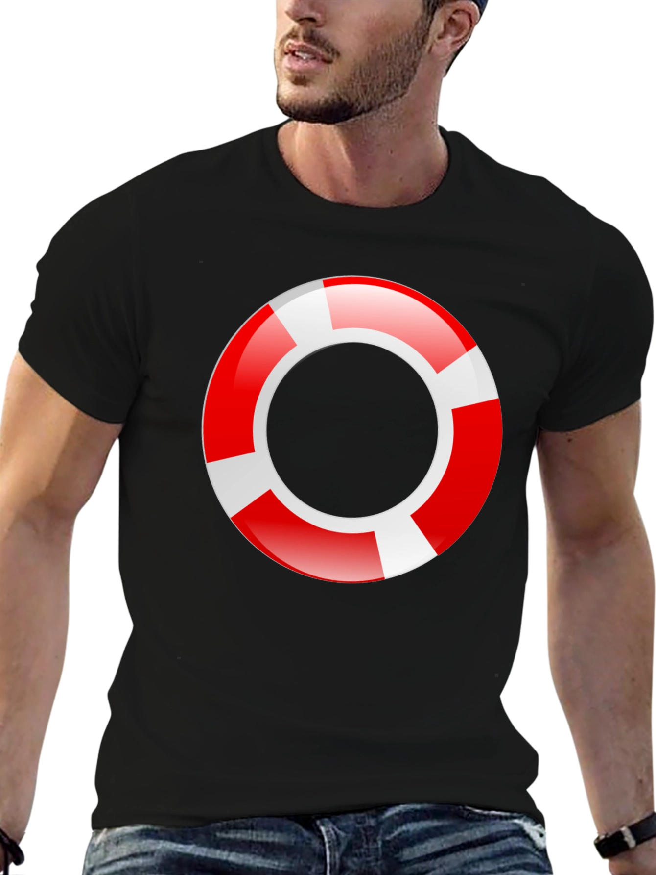 Lifeguard Ring Graphic T-Shirt - Black Cotton Tee