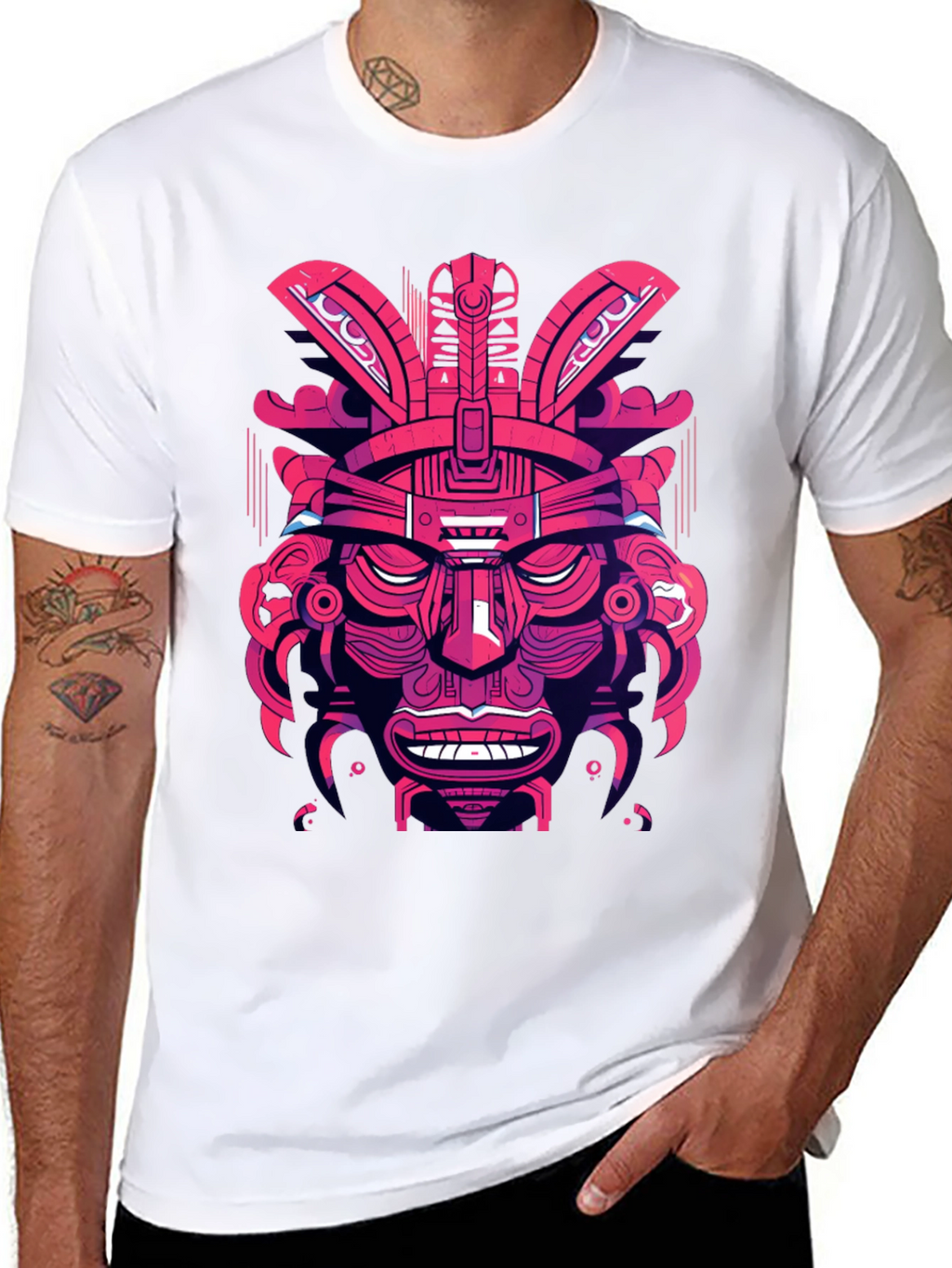 Aztec Warrior Graphic Tee - Bold Tribal Style