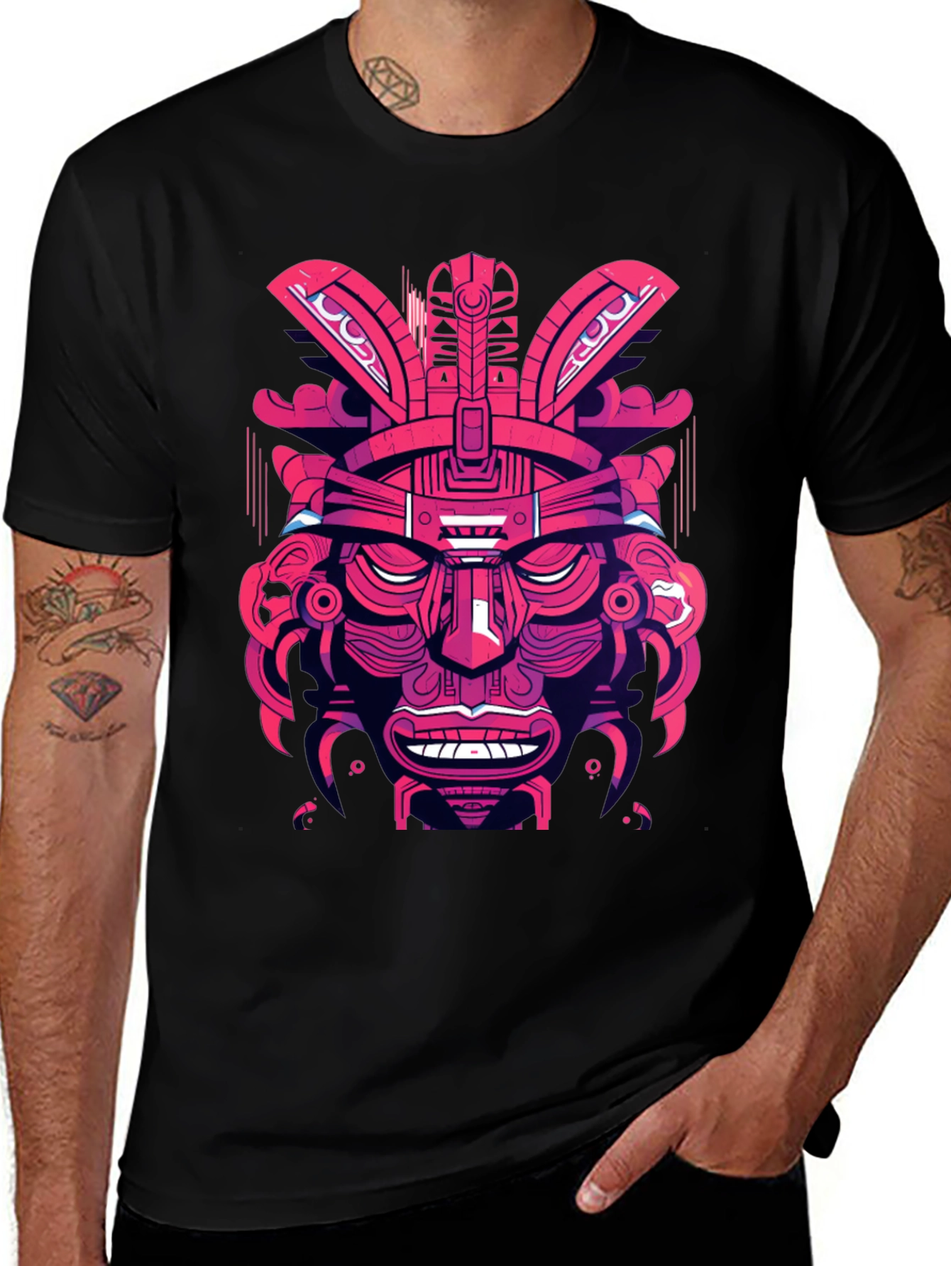 Aztec Warrior Graphic Tee - Bold Tribal Style