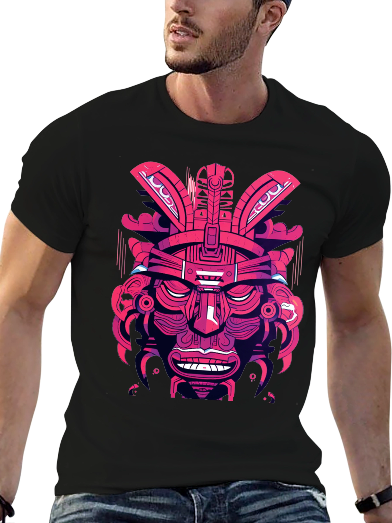 Aztec Warrior Graphic Tee - Bold Tribal Style