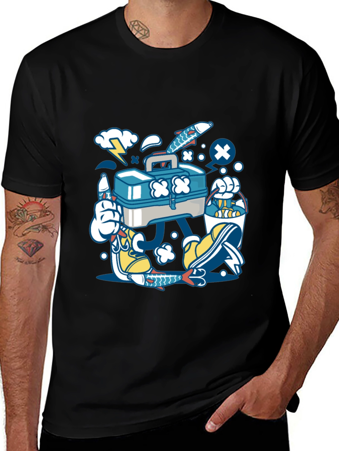 Fishing Tackle Box Cartoon Graphic T-Shirt