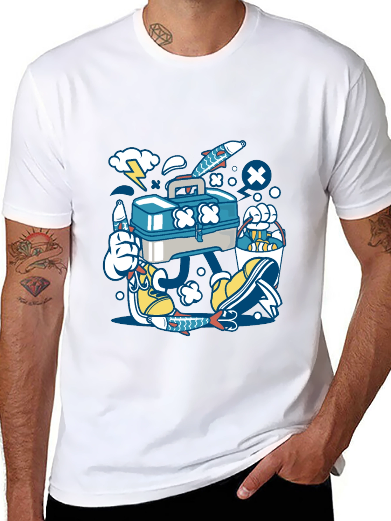Fishing Tackle Box Cartoon Graphic T-Shirt