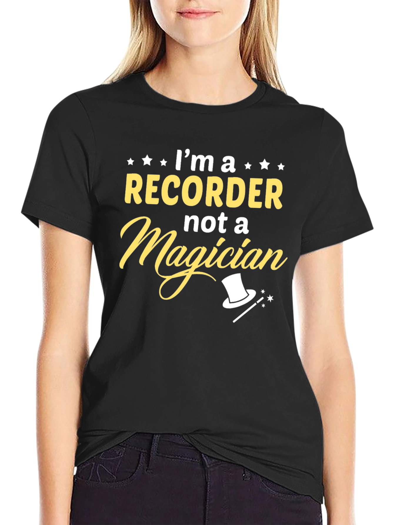 Im A Recorder Not A Magician Black T-Shirt