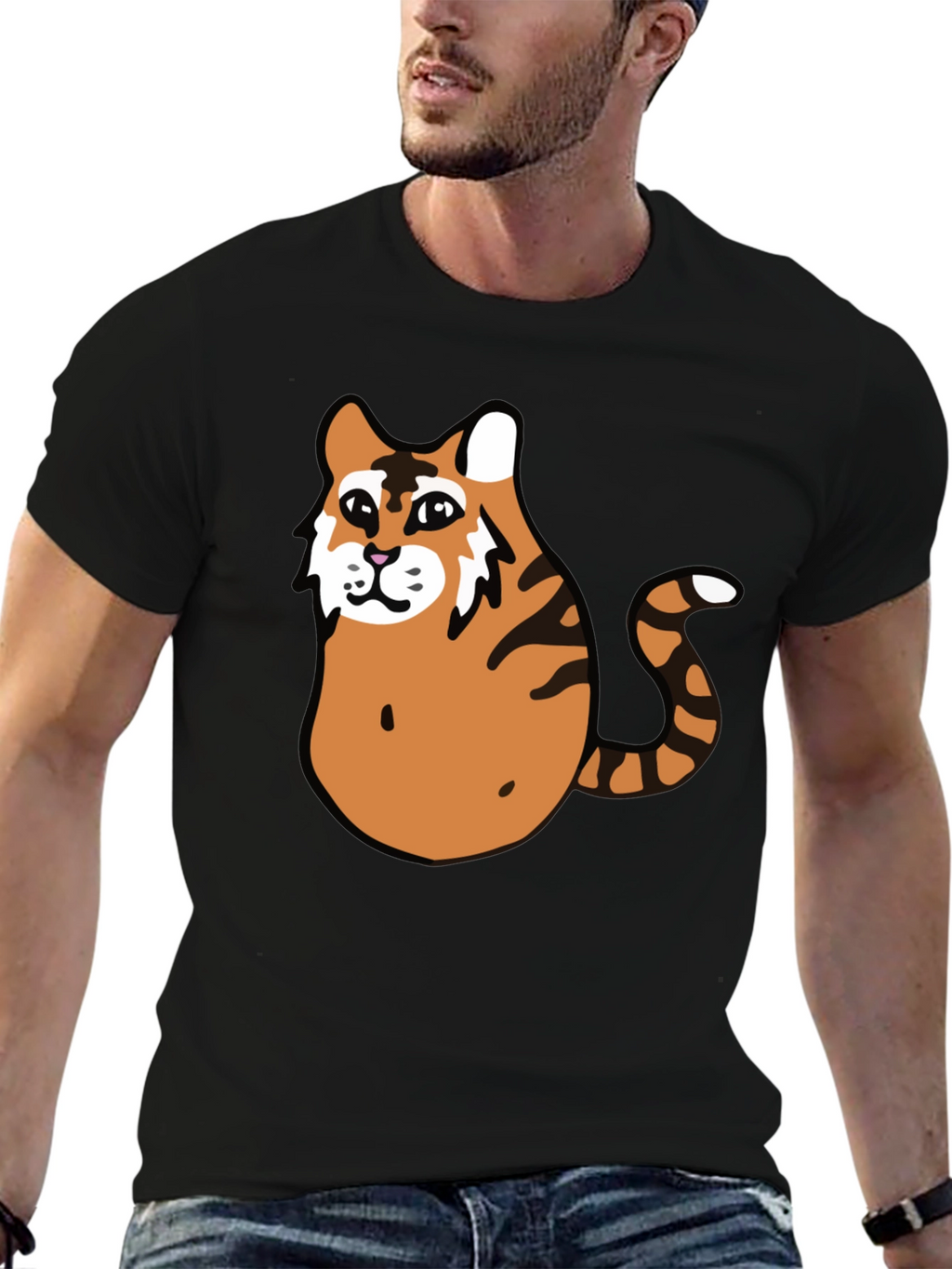Funny Tiger Graphic Tee - Black Cotton T-Shirt