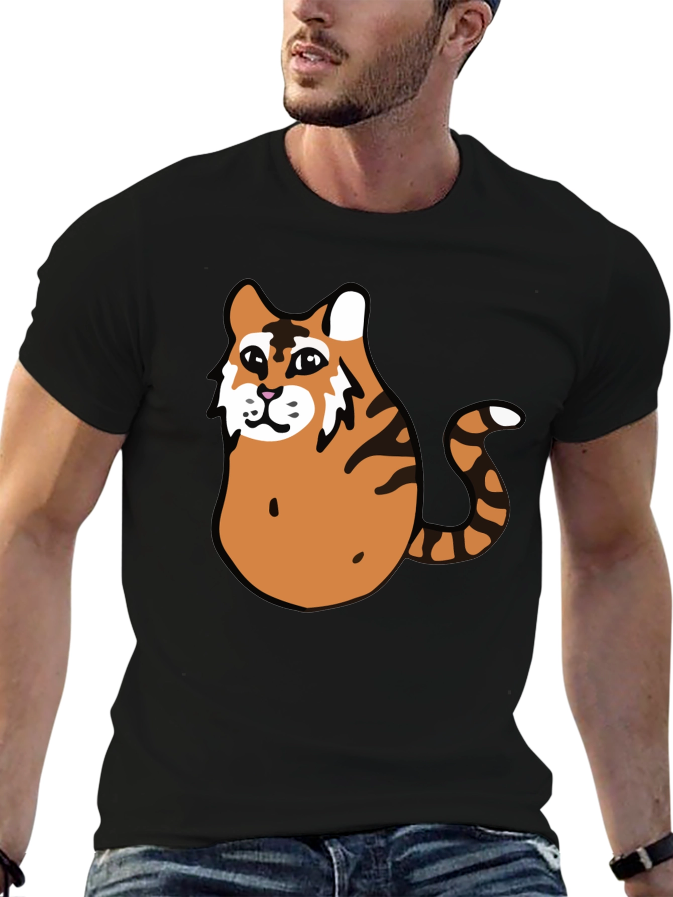 Funny Tiger Graphic Tee - Black Cotton T-Shirt