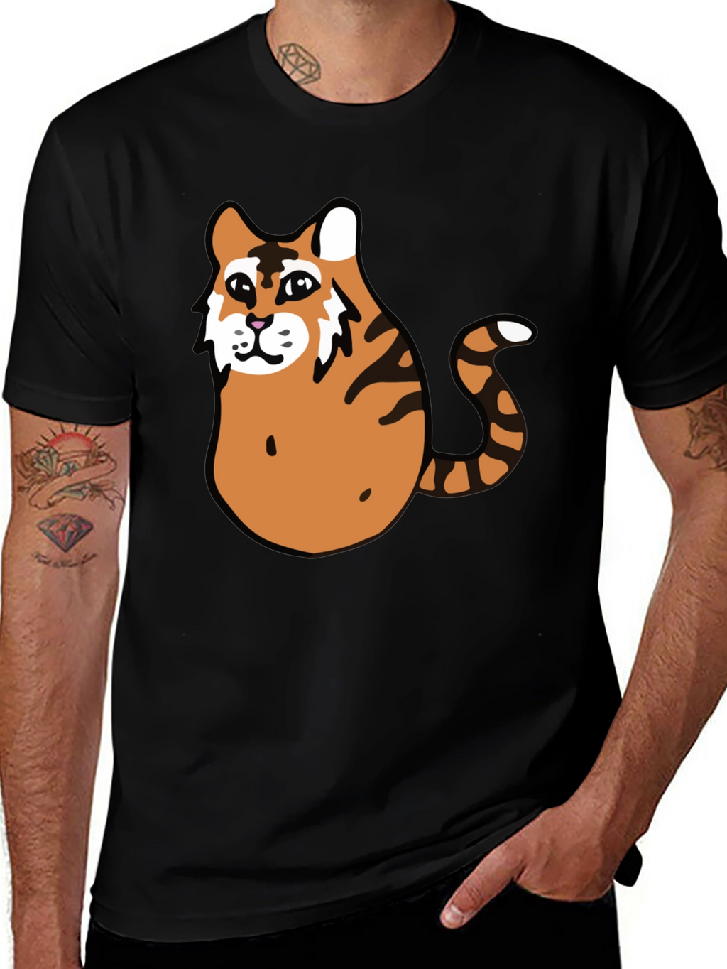 Funny Tiger Graphic Tee - Black Cotton T-Shirt
