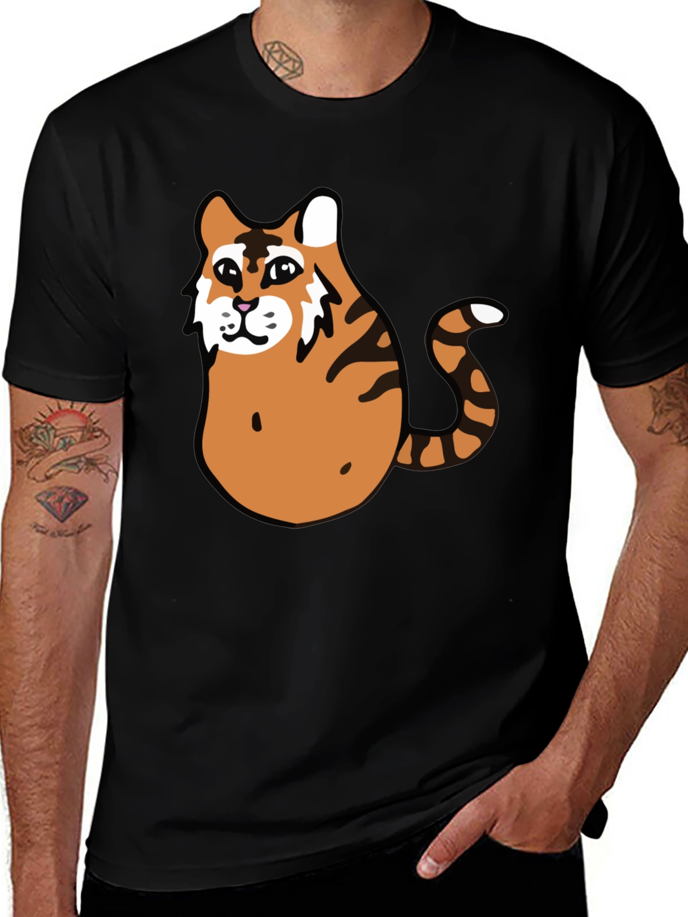 Funny Tiger Graphic Tee - Black Cotton T-Shirt