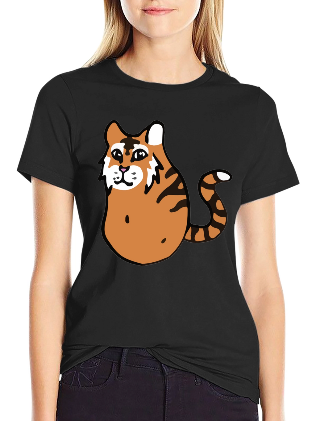 Funny Tiger Graphic Tee - Black Cotton T-Shirt