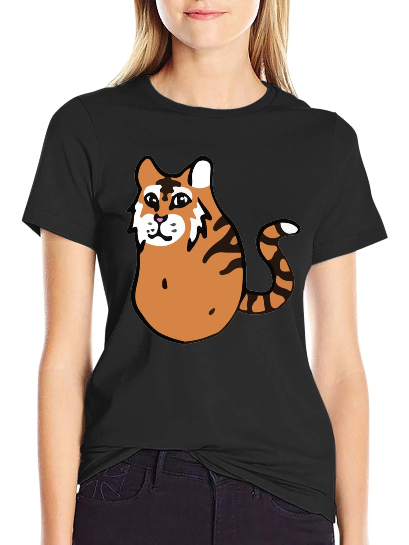 Funny Tiger Graphic Tee - Black Cotton T-Shirt