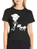Cartoon Character & Dog Black Graphic Tee