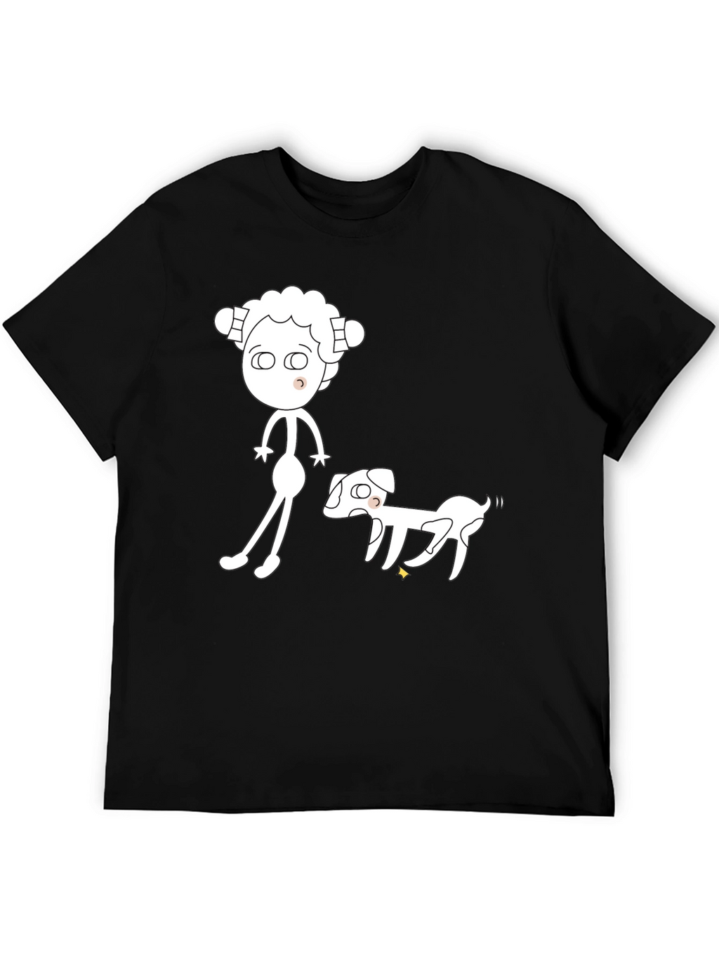 Cartoon Character & Dog Black Graphic Tee