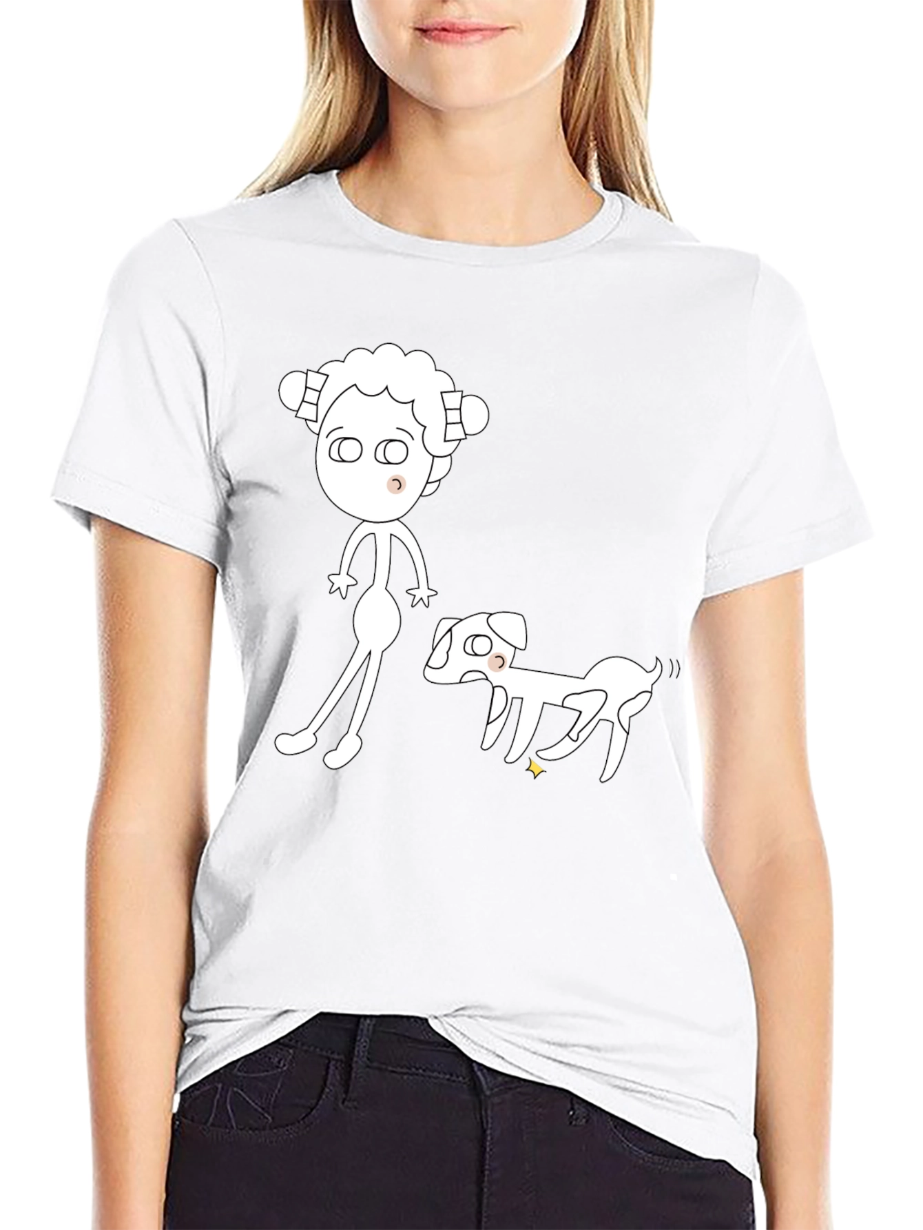 Cartoon Character & Dog Black Graphic Tee