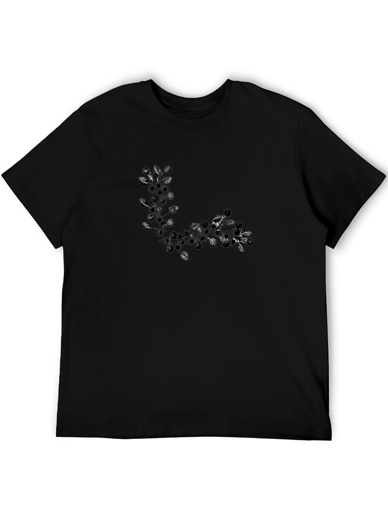 Black T-Shirt with Leafy Design