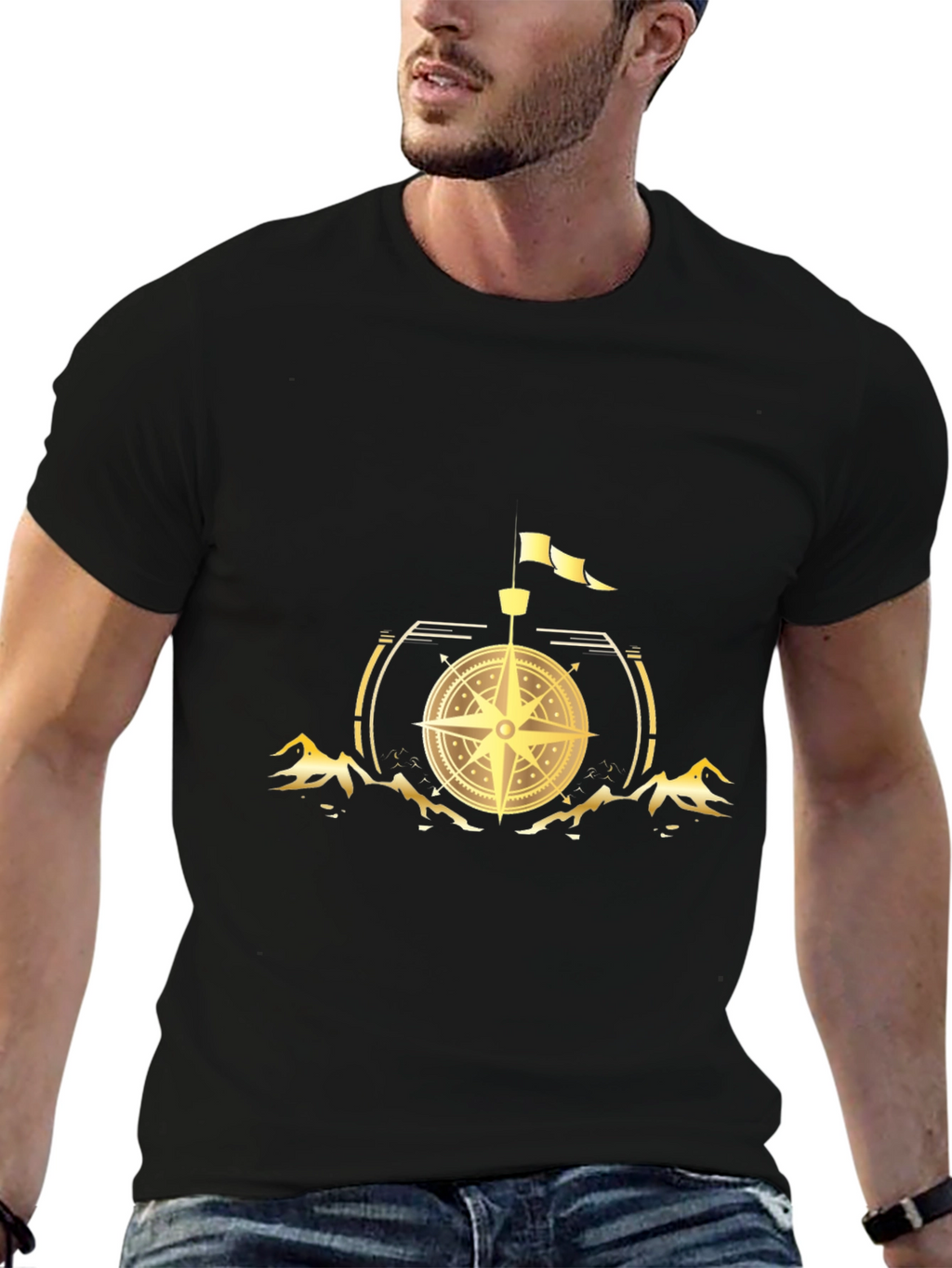 Compass Graphic Print Black T-Shirt
