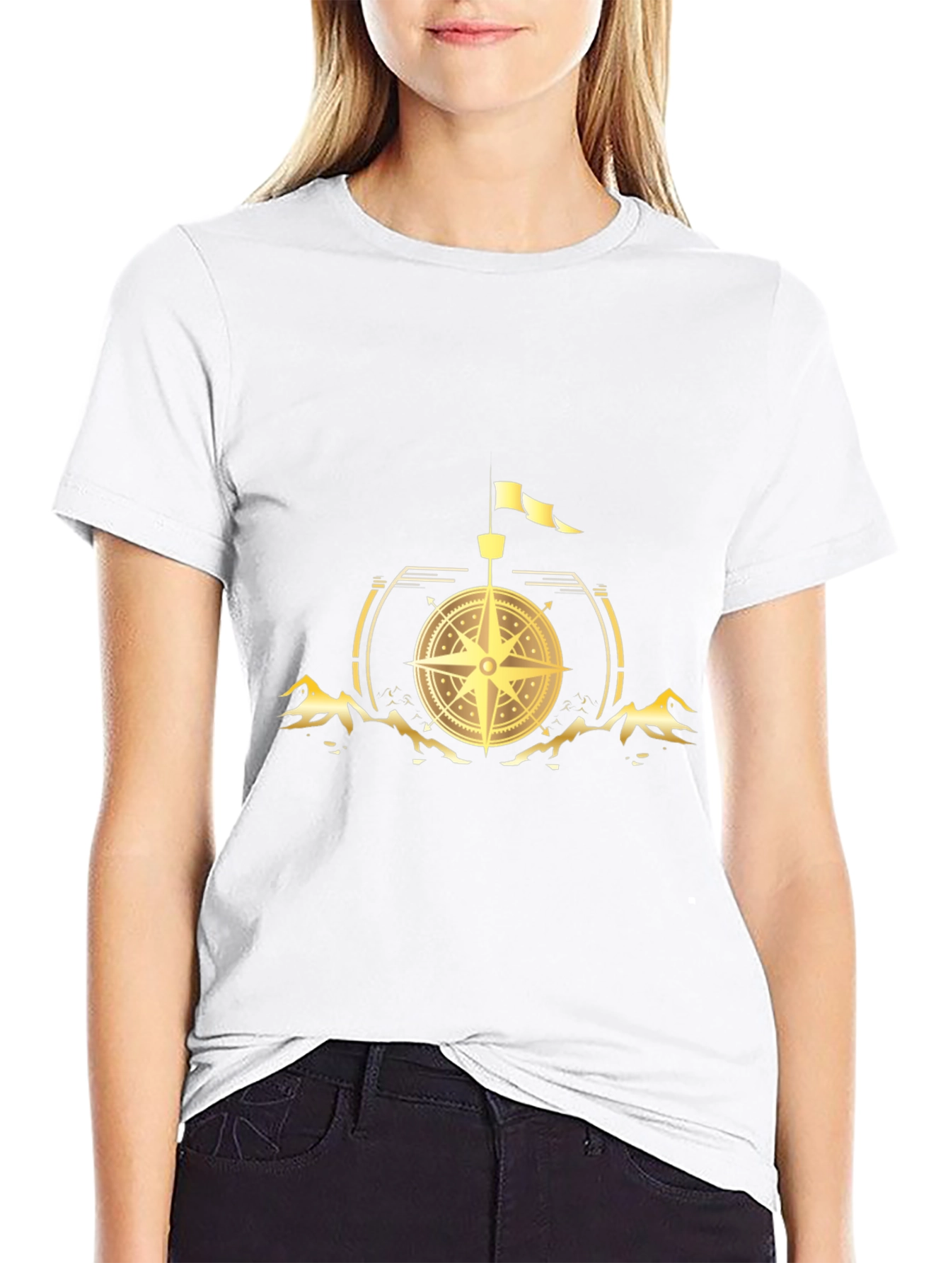 Compass Graphic Print Black T-Shirt
