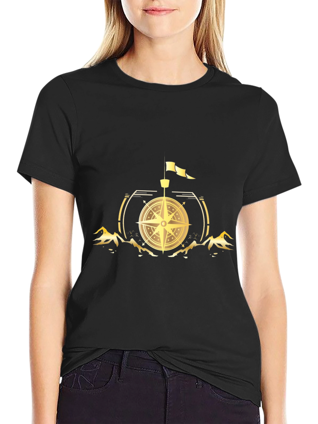 Compass Graphic Print Black T-Shirt