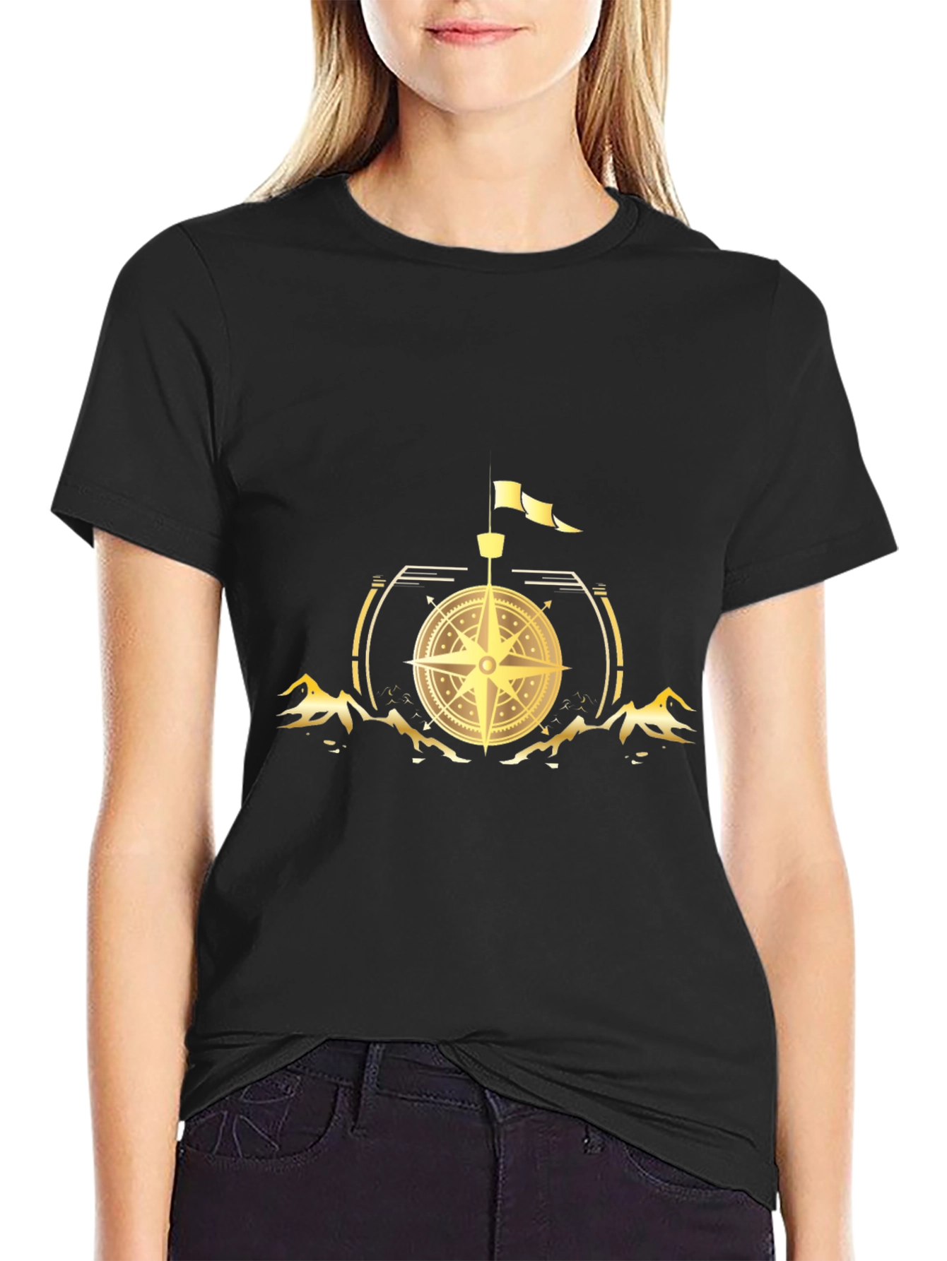 Compass Graphic Print Black T-Shirt