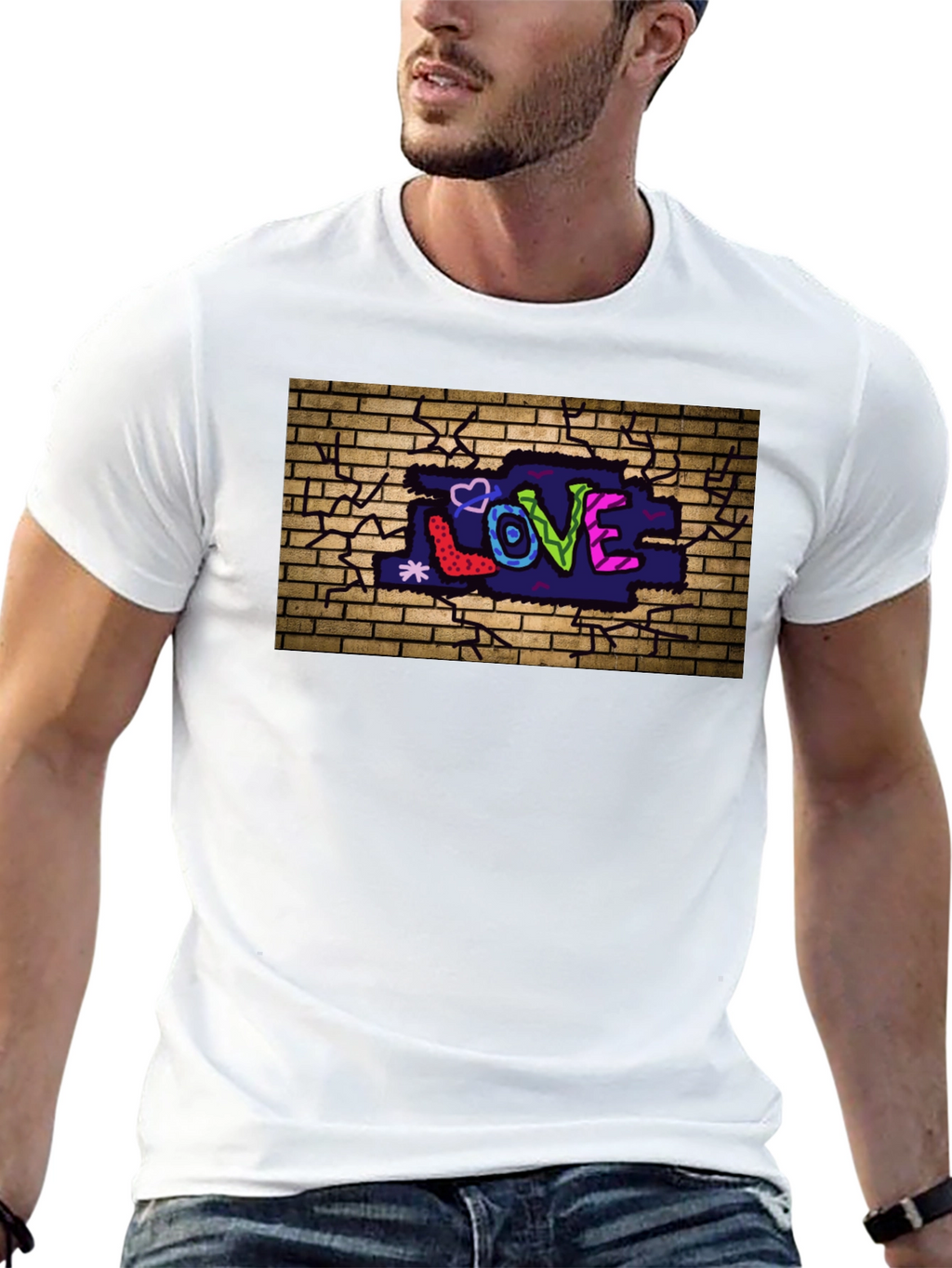 Love Graffiti Brick Wall Black T-Shirt