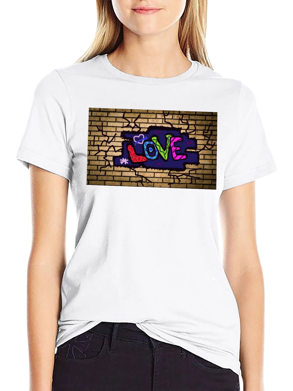 Love Graffiti Brick Wall Black T-Shirt
