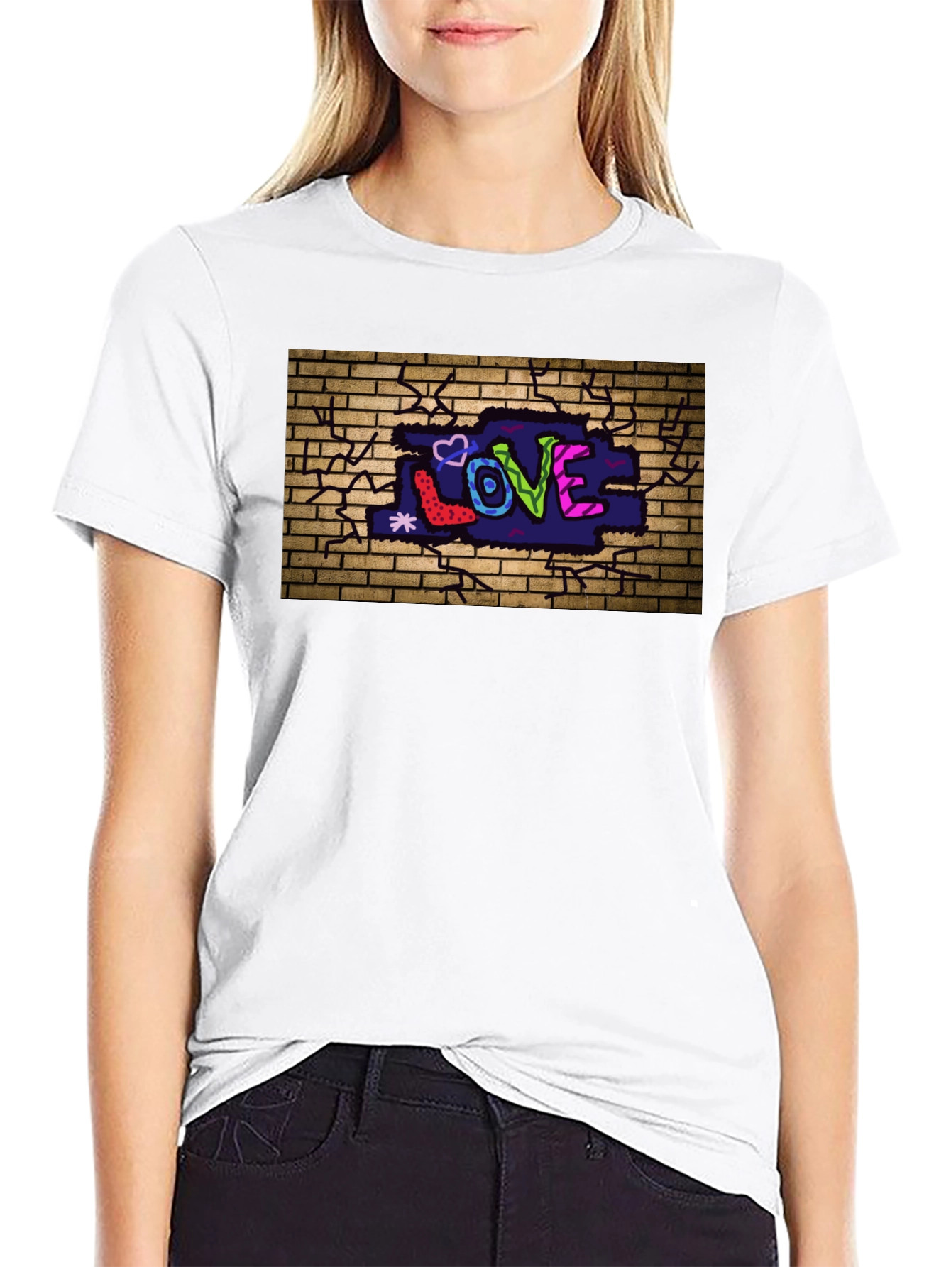 Love Graffiti Brick Wall Black T-Shirt
