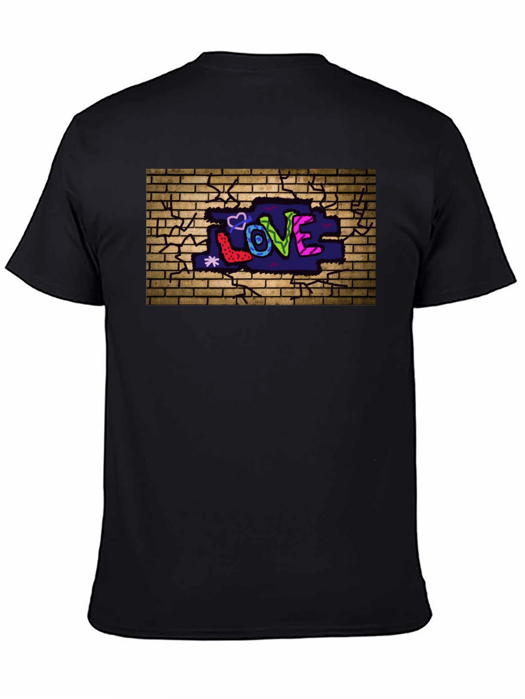 Love Graffiti Brick Wall Black T-Shirt