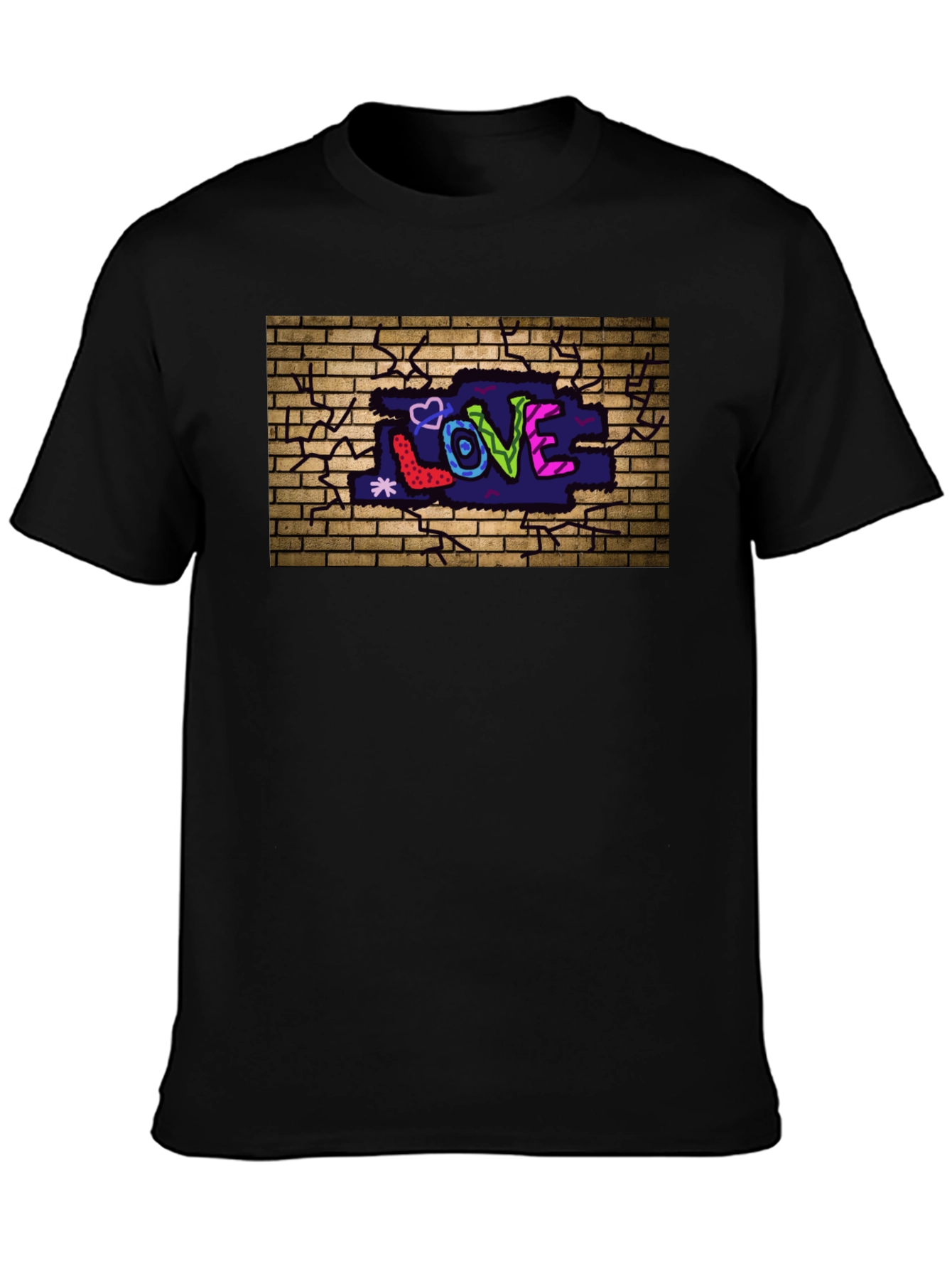 Love Graffiti Brick Wall Black T-Shirt