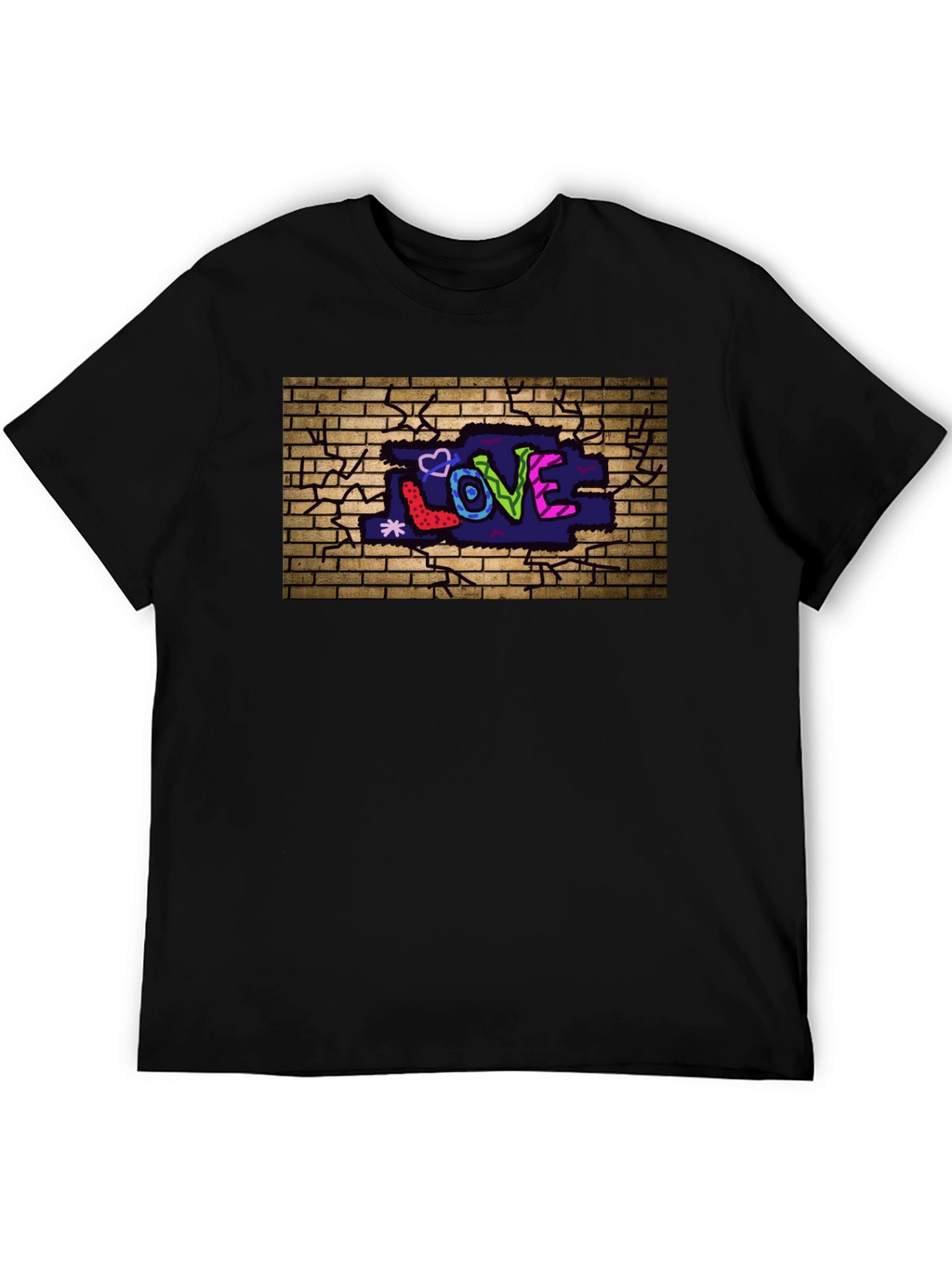 Love Graffiti Brick Wall Black T-Shirt