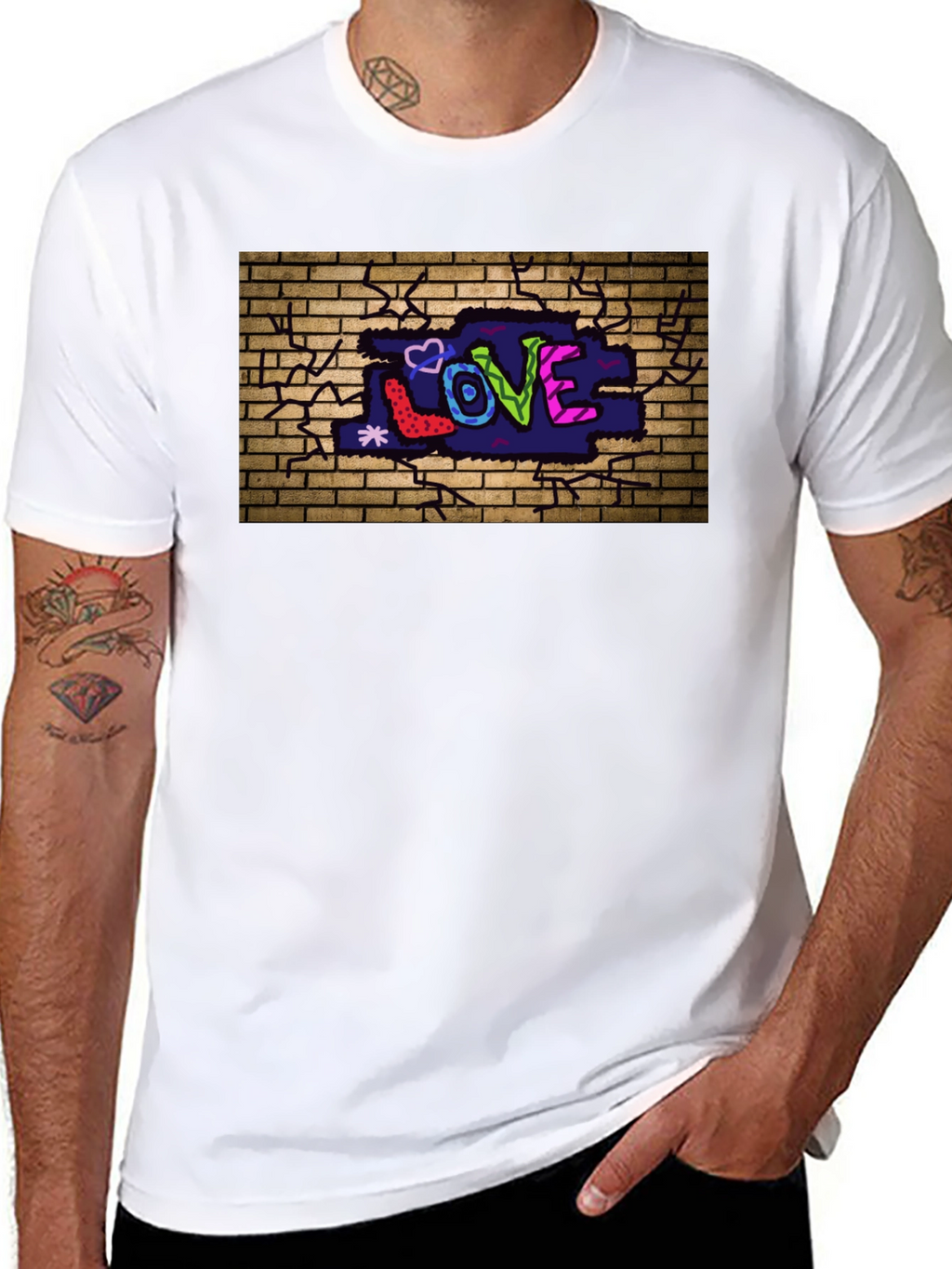 Love Graffiti Brick Wall Black T-Shirt