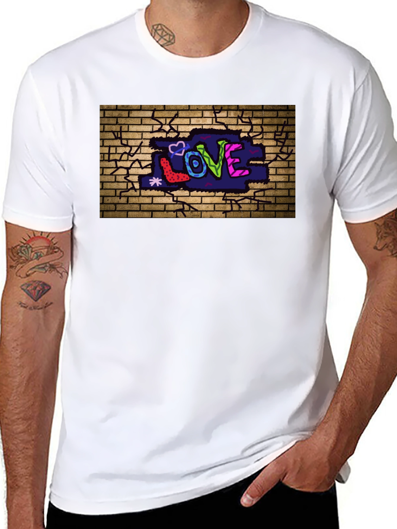Love Graffiti Brick Wall Black T-Shirt