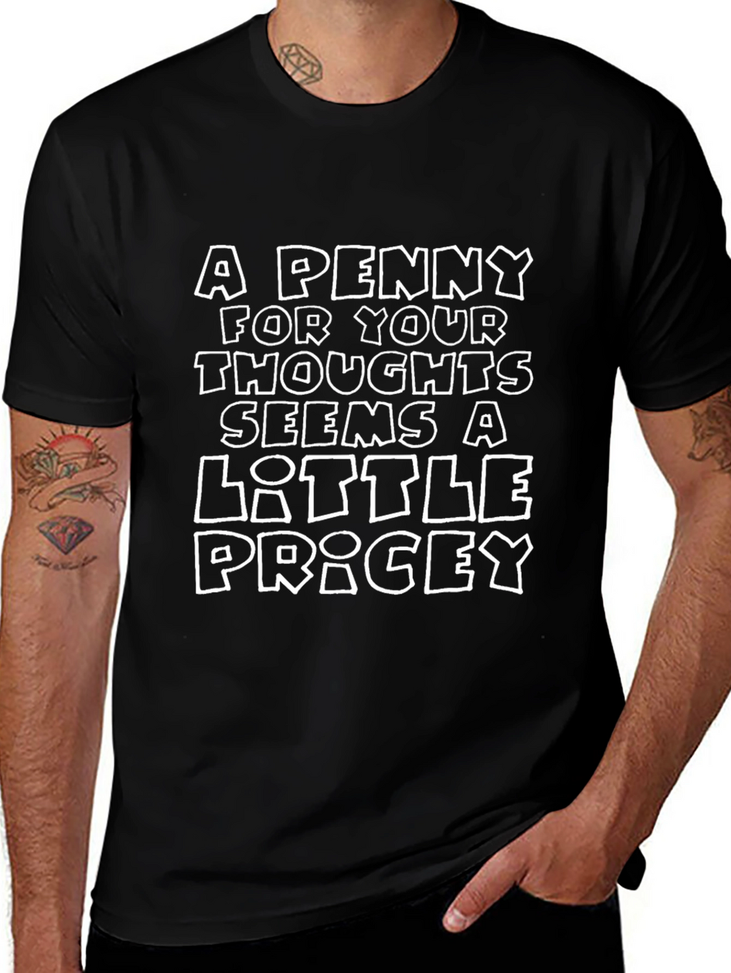 Humorous Penny For Your Thoughts Black T-Shirt