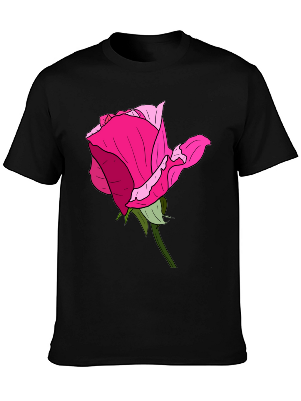 Black T-Shirt with Rose Graphic
