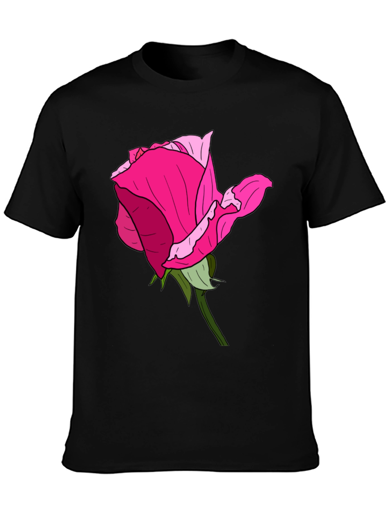 Black T-Shirt with Rose Graphic