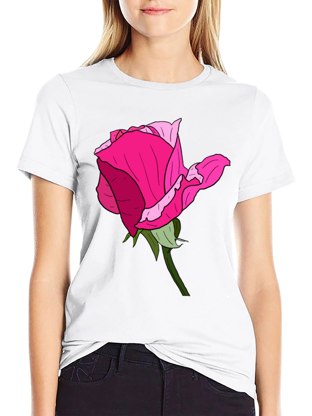 Black T-Shirt with Rose Graphic