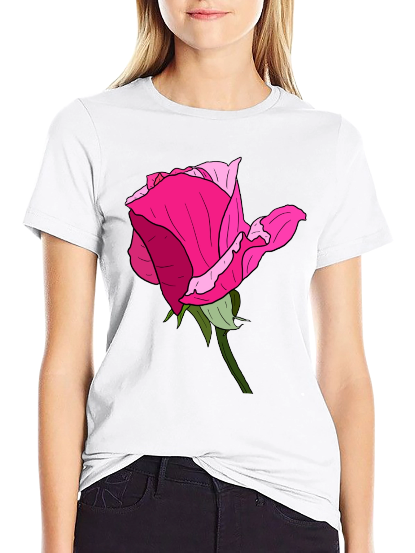 Black T-Shirt with Rose Graphic