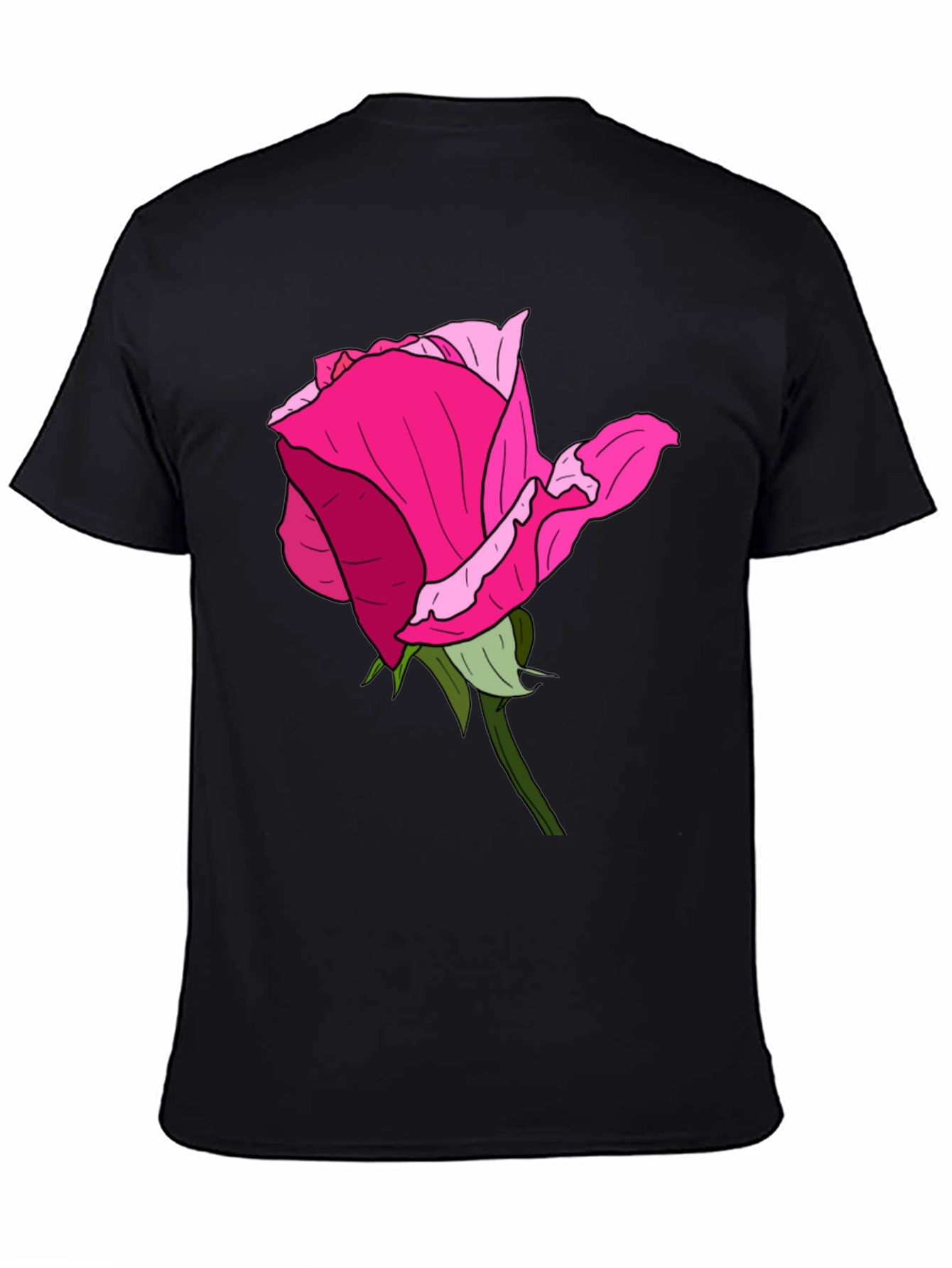Black T-Shirt with Rose Graphic