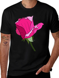 Black T-Shirt with Rose Graphic