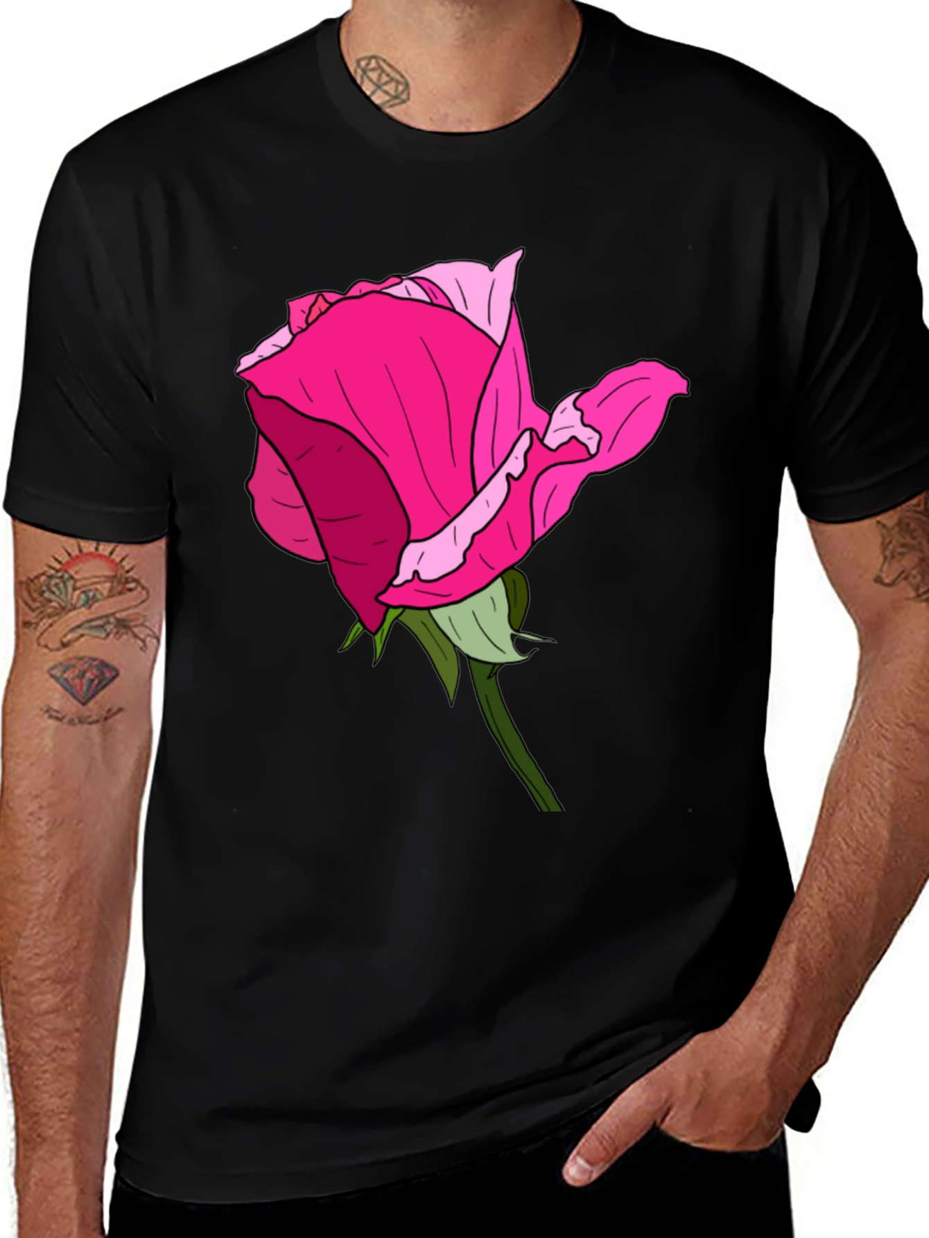 Black T-Shirt with Rose Graphic