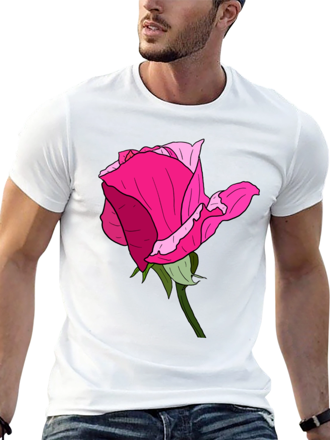 Black T-Shirt with Rose Graphic