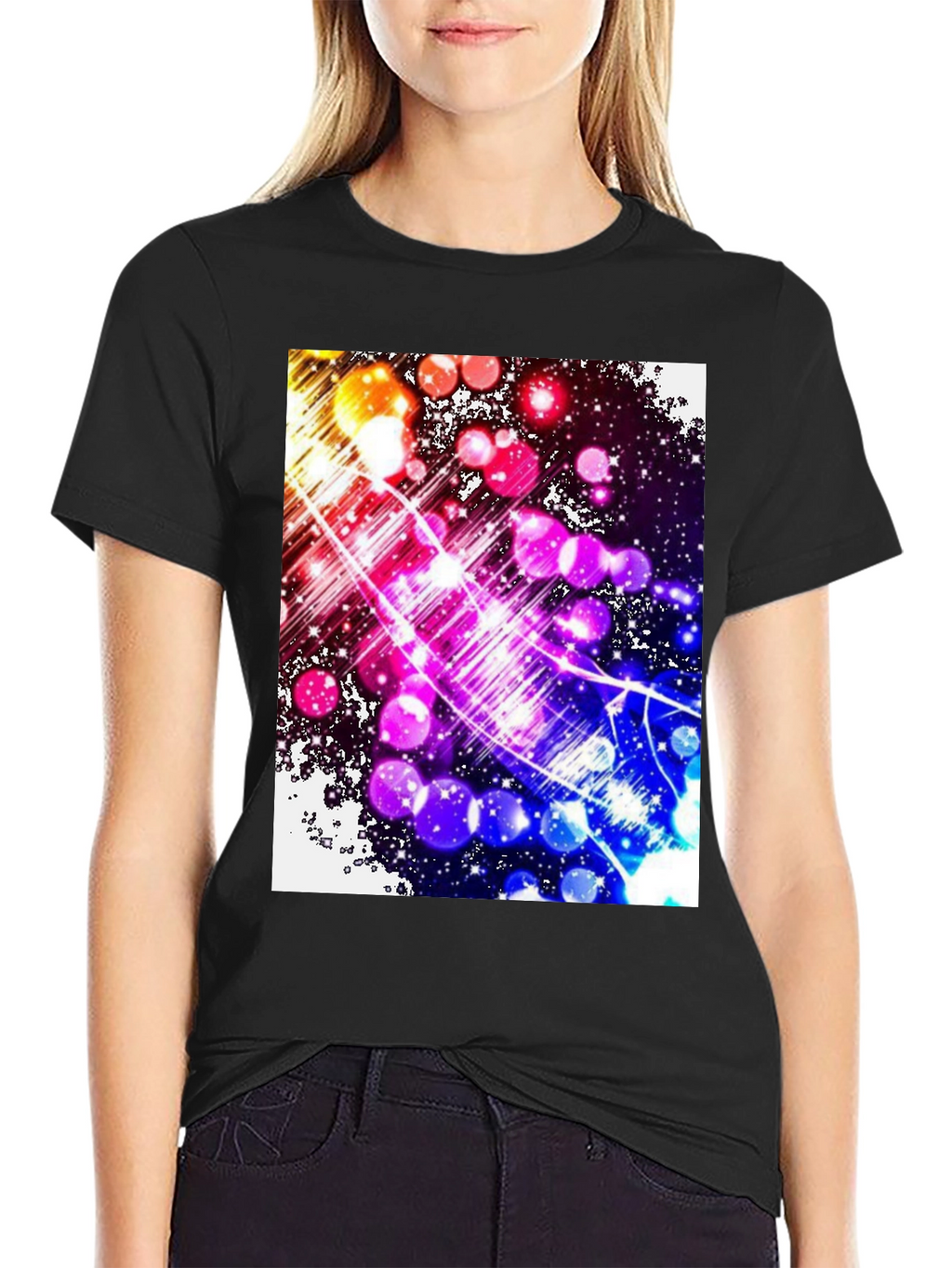 Abstract Galaxy Graphic Tee - Black Cotton Blend T-Shirt