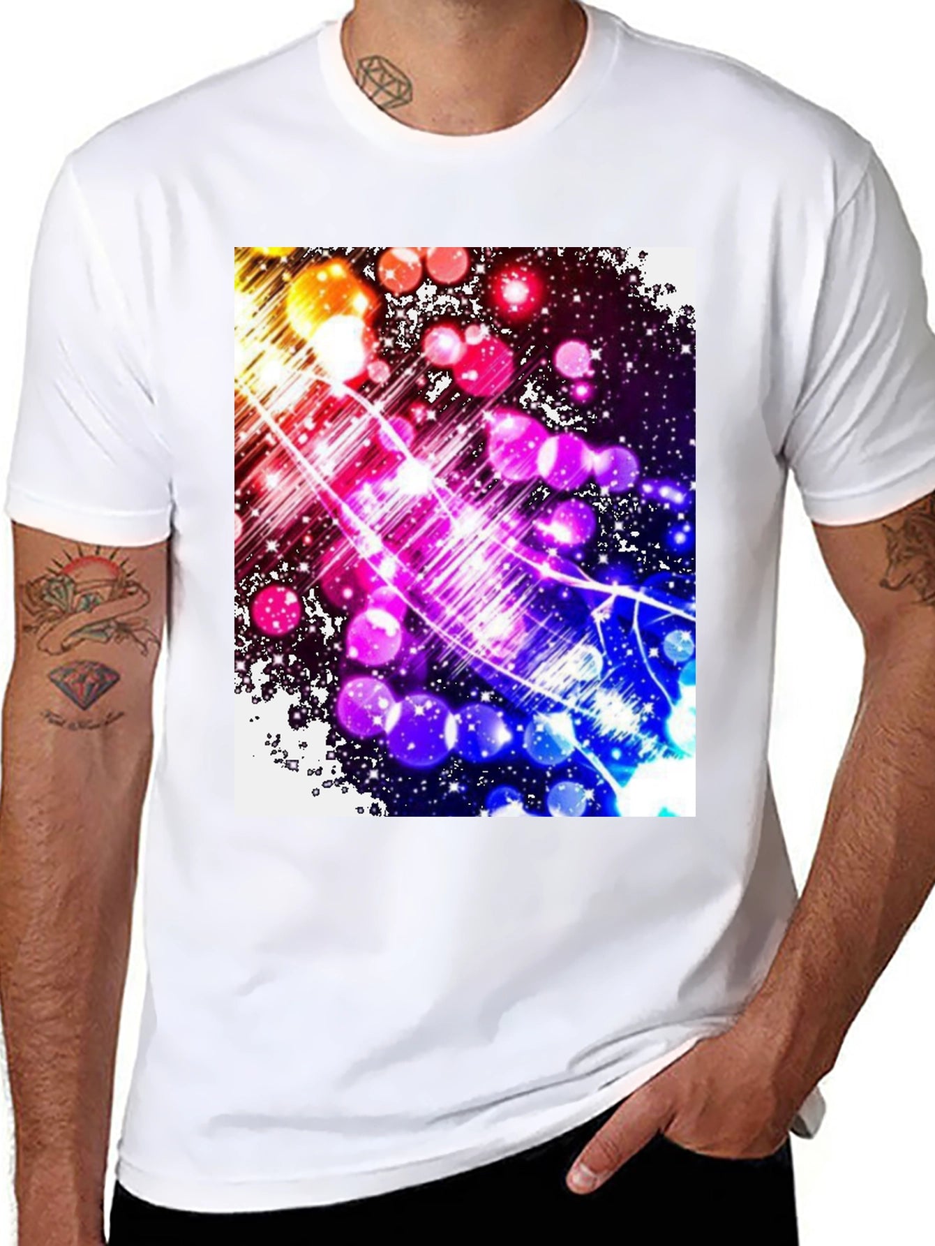 Abstract Galaxy Graphic Tee - Black Cotton Blend T-Shirt